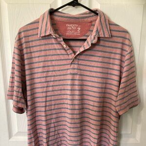 FAHERTY 'Isle Polo' Mens Pink Striped S/S Soft Cotton Stretch Shirt - Large